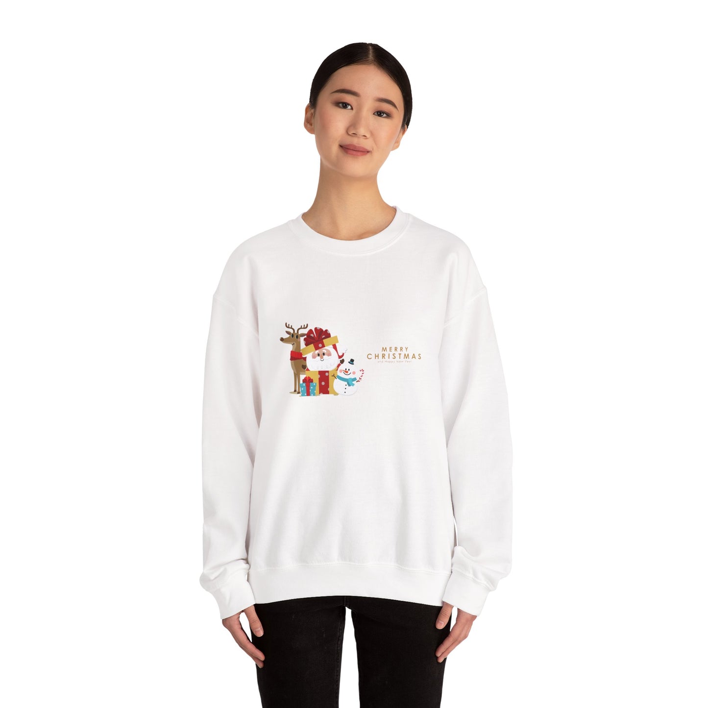 Christmas Snowman & Reindeer Crewneck Sweatshirt — Merry Christmas Holiday Sweater