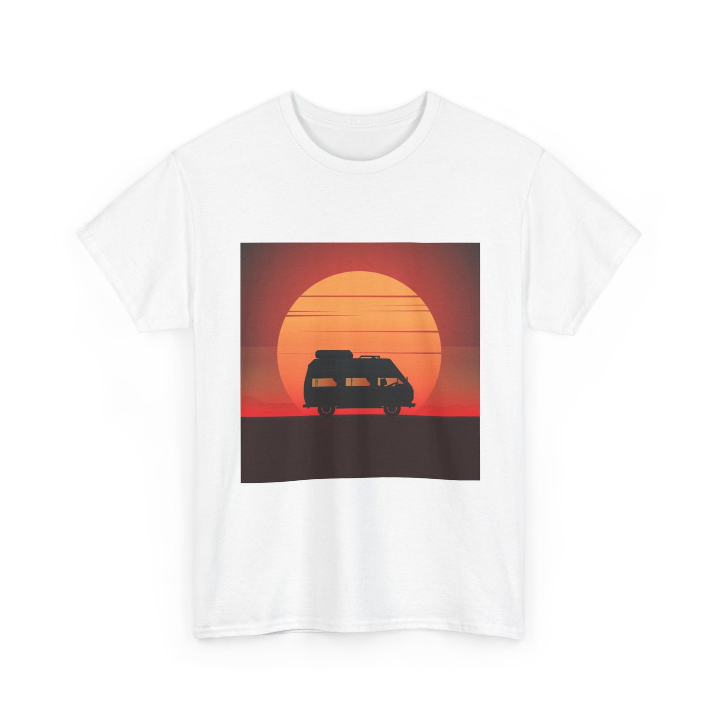 Retro Sunset Adventure Unisex Heavy Cotton Tee, Vintage Car T-Shirt, Sunset Vibe Shirt, Summer Casual Wear, Road Trip Gift, Outdoor [...] - MaisonThreadory