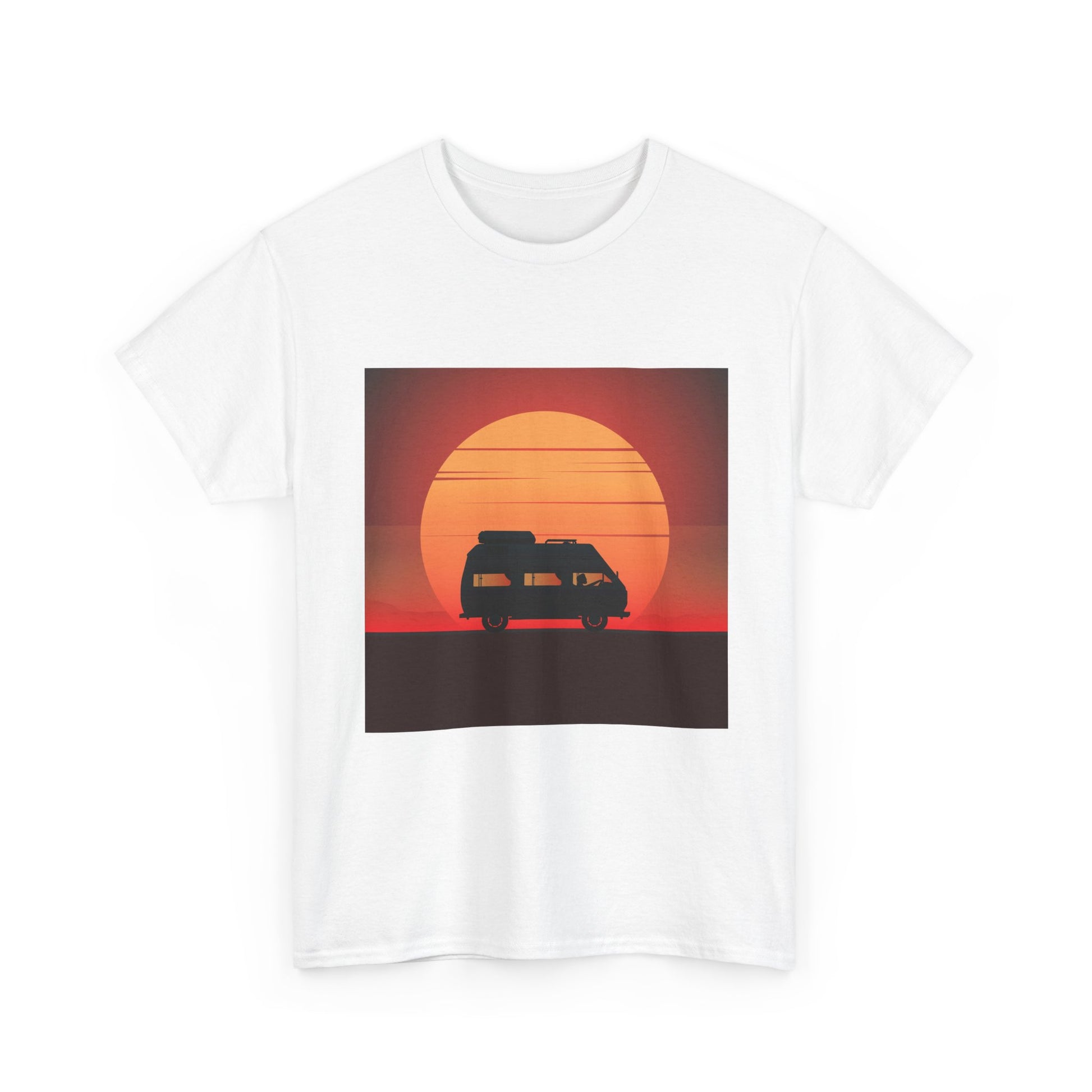 Retro Sunset Adventure Unisex Heavy Cotton Tee, Vintage Car T-Shirt, Sunset Vibe Shirt, Summer Casual Wear, Road Trip Gift, Outdoor [...] - MaisonThreadory