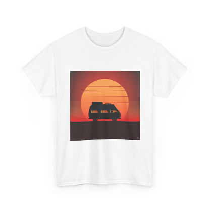 Retro Sunset Adventure Unisex Heavy Cotton Tee, Vintage Car T-Shirt, Sunset Vibe Shirt, Summer Casual Wear, Road Trip Gift, Outdoor [...] - MaisonThreadory