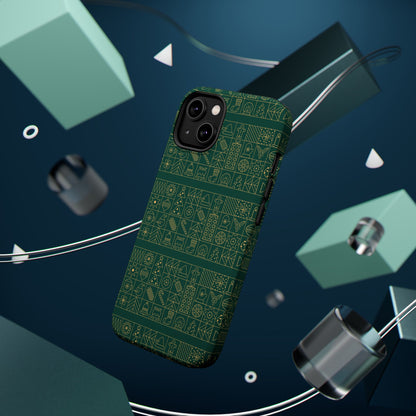 Magnetic Impact-Resistant Phone Case — Dark Green Geometric Pattern