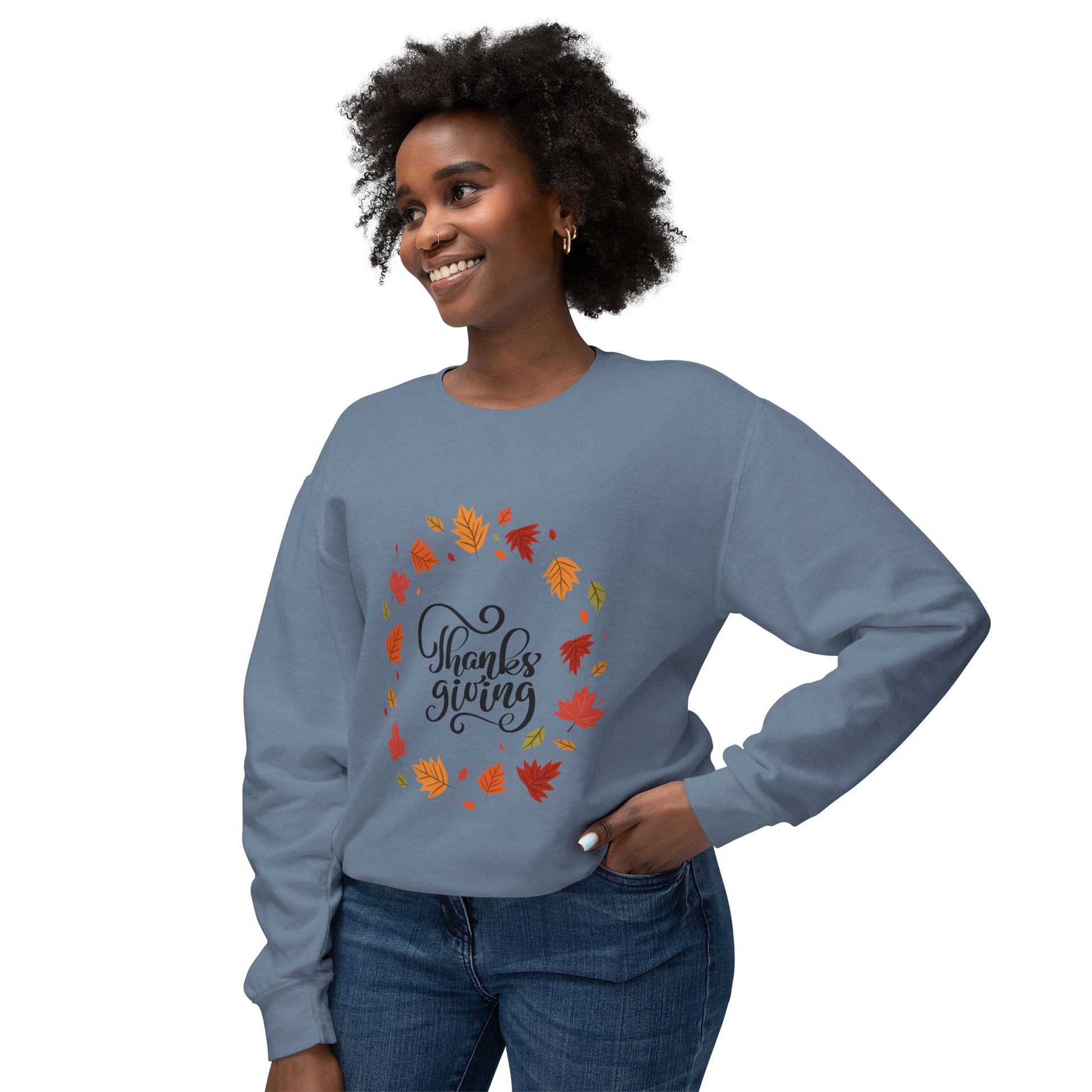 Thanksgiving Lightweight Crewneck Sweatshirt, Cozy Fall Apparel, Autumn Fashion, Gift for Her, Seasonal Style - MaisonThreadory