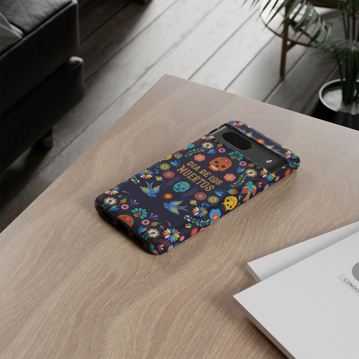Colorful Dia de los Muertos Phone Case, Skull Design, Floral Phone Cover, Sugar Skull Accessories, Day of the Dead Gift