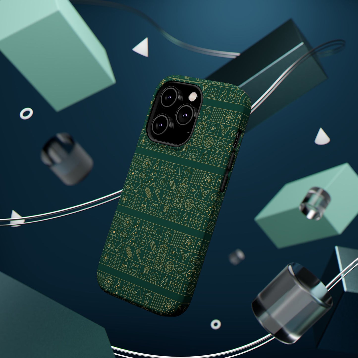 Magnetic Impact-Resistant Phone Case — Dark Green Geometric Pattern
