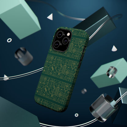 Magnetic Impact-Resistant Phone Case — Dark Green Geometric Pattern