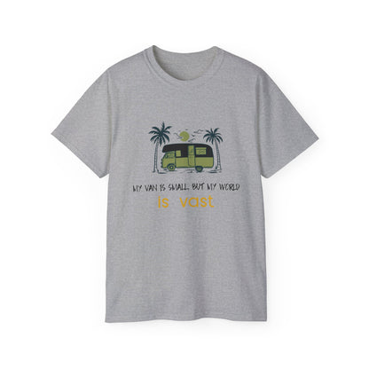 Vast World Van Tee, Travel T-Shirt, Adventure Tee, Camping Gift, Road Trip Shirt, Nature Lover Apparel - MaisonThreadory