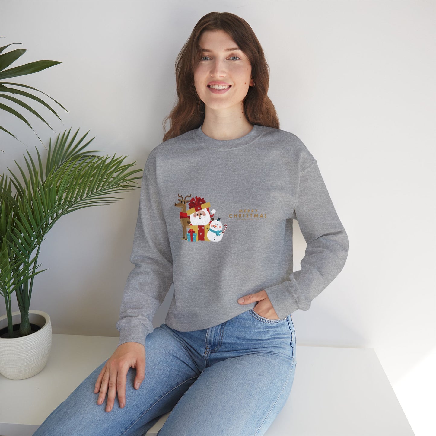 Christmas Snowman & Reindeer Crewneck Sweatshirt — Merry Christmas Holiday Sweater