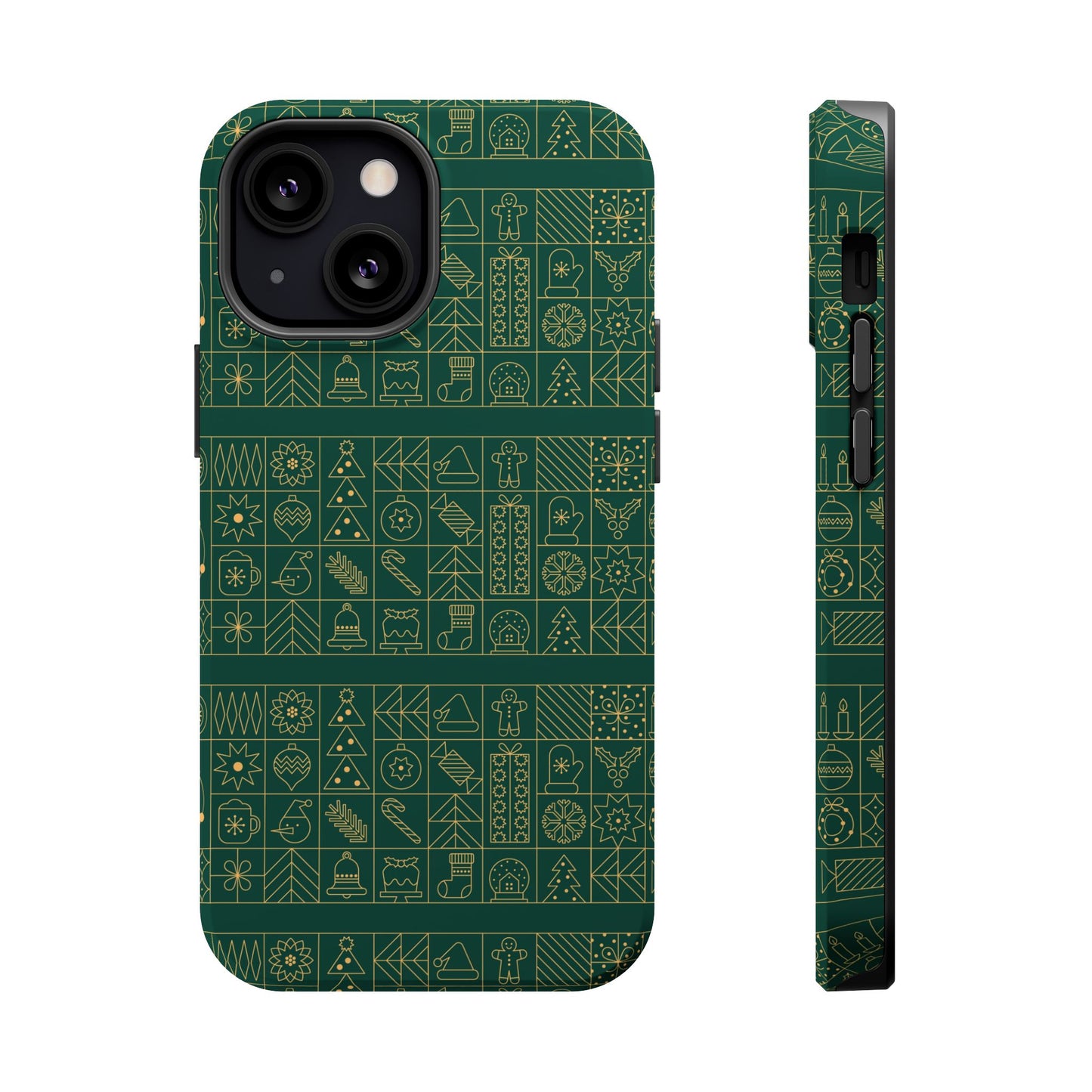 Magnetic Impact-Resistant Phone Case — Dark Green Geometric Pattern