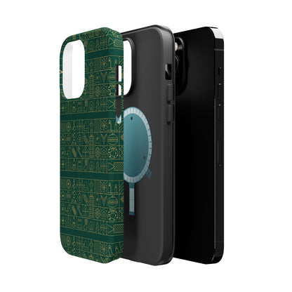 Magnetic Impact-Resistant Phone Case — Dark Green Geometric Pattern