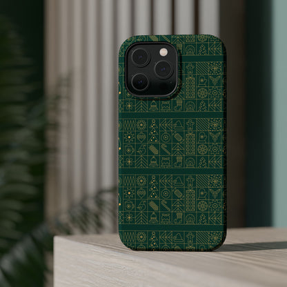 Magnetic Impact-Resistant Phone Case — Dark Green Geometric Pattern