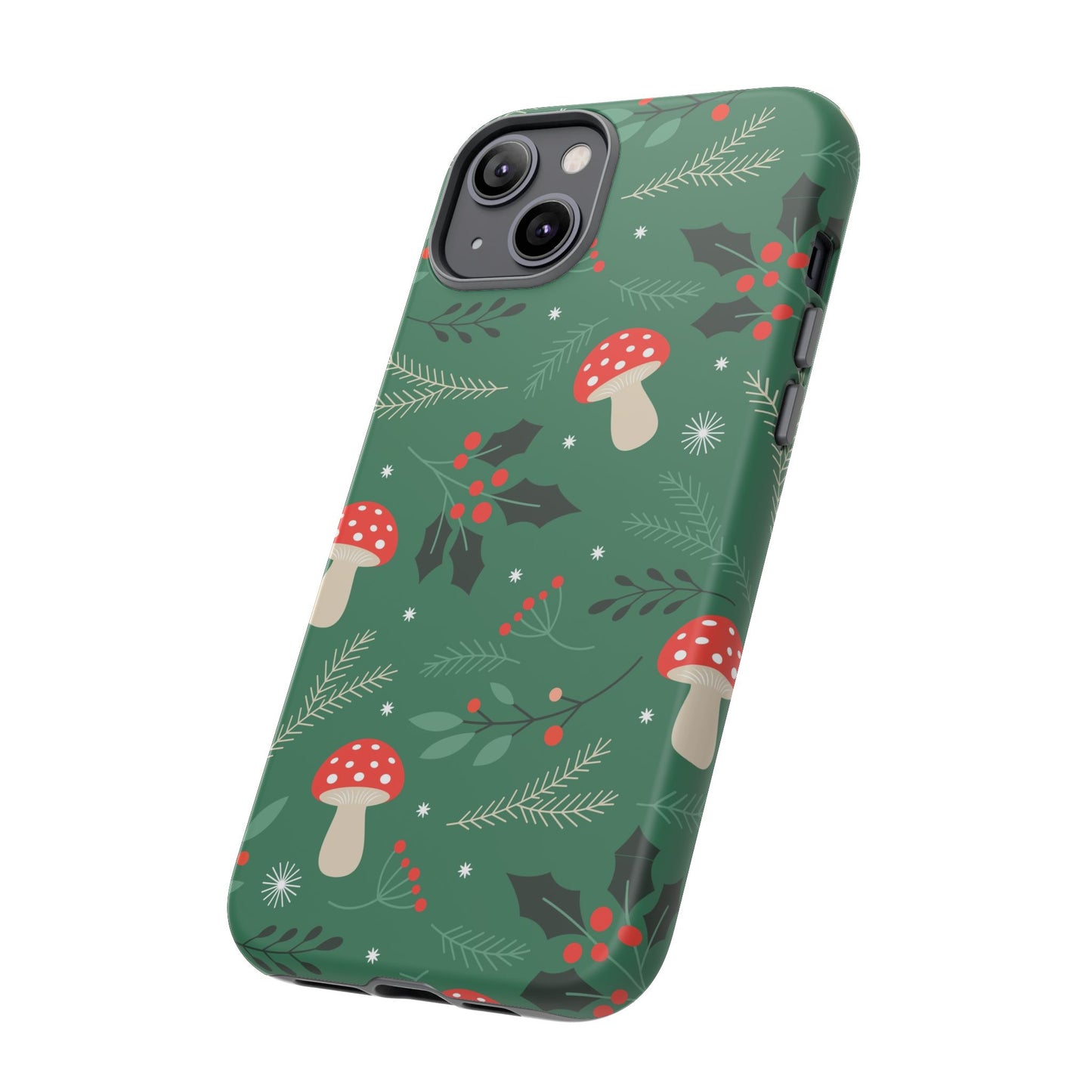 Festive Mushroom Phone Case, Colorful Holiday Case, Christmas Gift, Winter Vibes, Eco-Friendly Phone Cover