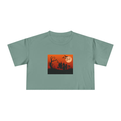 Spooky Autumn Women's Crop Tee, Halloween Shirt, Casual Fall Top, Trendy Graphic Tee, Seasonal Fashion, Gift for Her