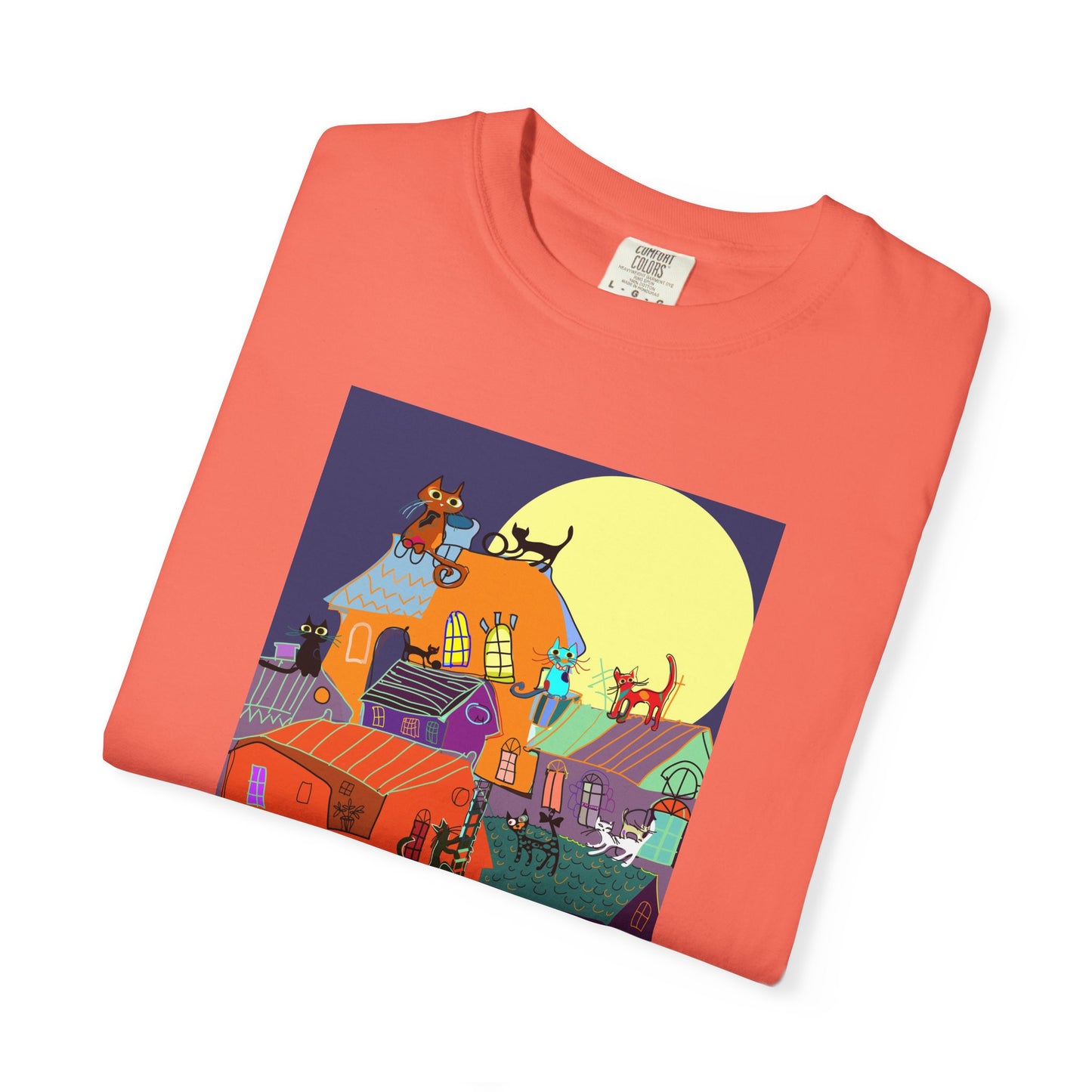 Moonlit Canine Adventure T-Shirt, Unisex Dog Lover Tee, Garment-Dyed Graphic Top, Pet-Themed Gift, Casual Wear