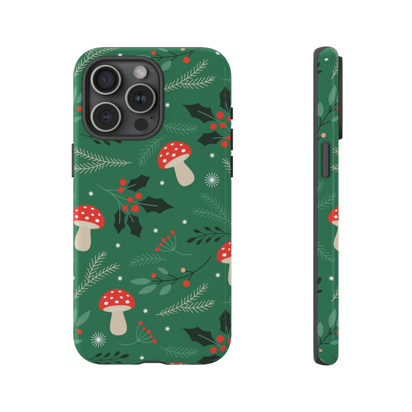 Festive Mushroom Phone Case, Colorful Holiday Case, Christmas Gift, Winter Vibes, Eco-Friendly Phone Cover
