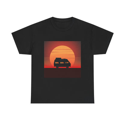 Retro Sunset Adventure Unisex Heavy Cotton Tee, Vintage Car T-Shirt, Sunset Vibe Shirt, Summer Casual Wear, Road Trip Gift, Outdoor [...] - MaisonThreadory