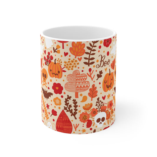 Autumn Pumpkin Floral Mug - Cozy Fall Drinkware for Halloween, Thanksgiving, Gift for Friends & Family, Seasonal Coffee Cup