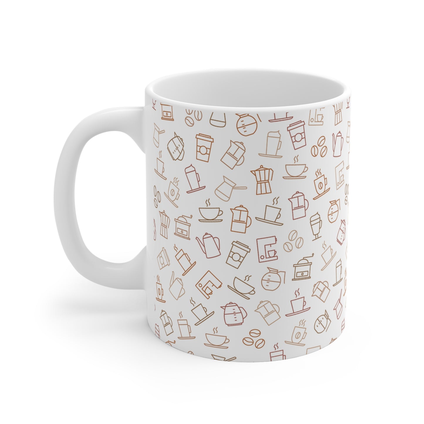 Coffee Icons 11oz Ceramic Mug — Minimal Neutral Coffee Pattern