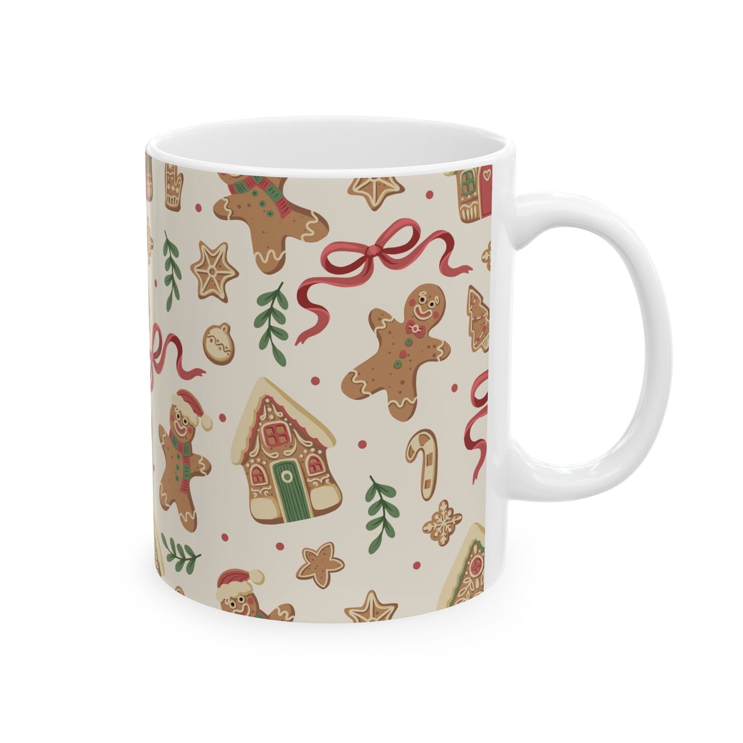 Gingerbread Holiday Mug — Festive Cookie Pattern Ceramic Coffee Cup (11oz/15oz)