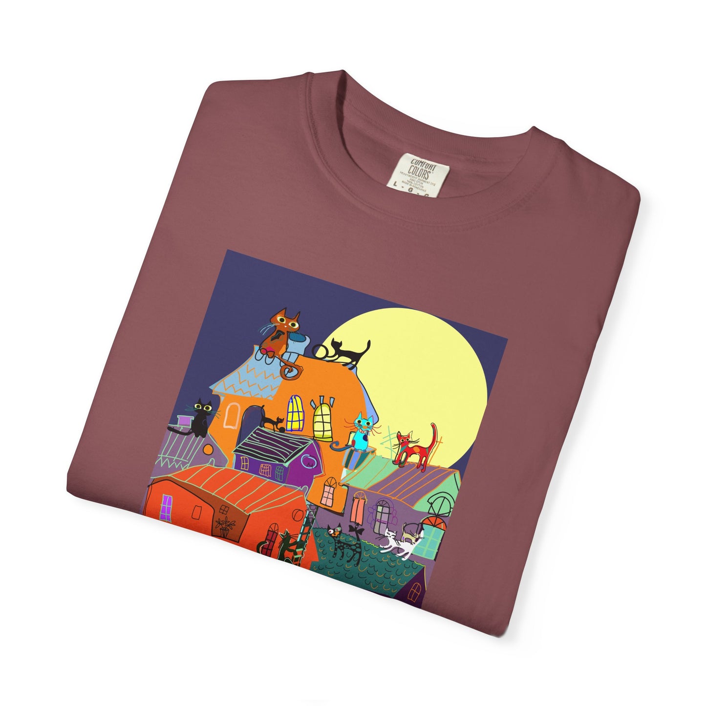 Moonlit Canine Adventure T-Shirt, Unisex Dog Lover Tee, Garment-Dyed Graphic Top, Pet-Themed Gift, Casual Wear