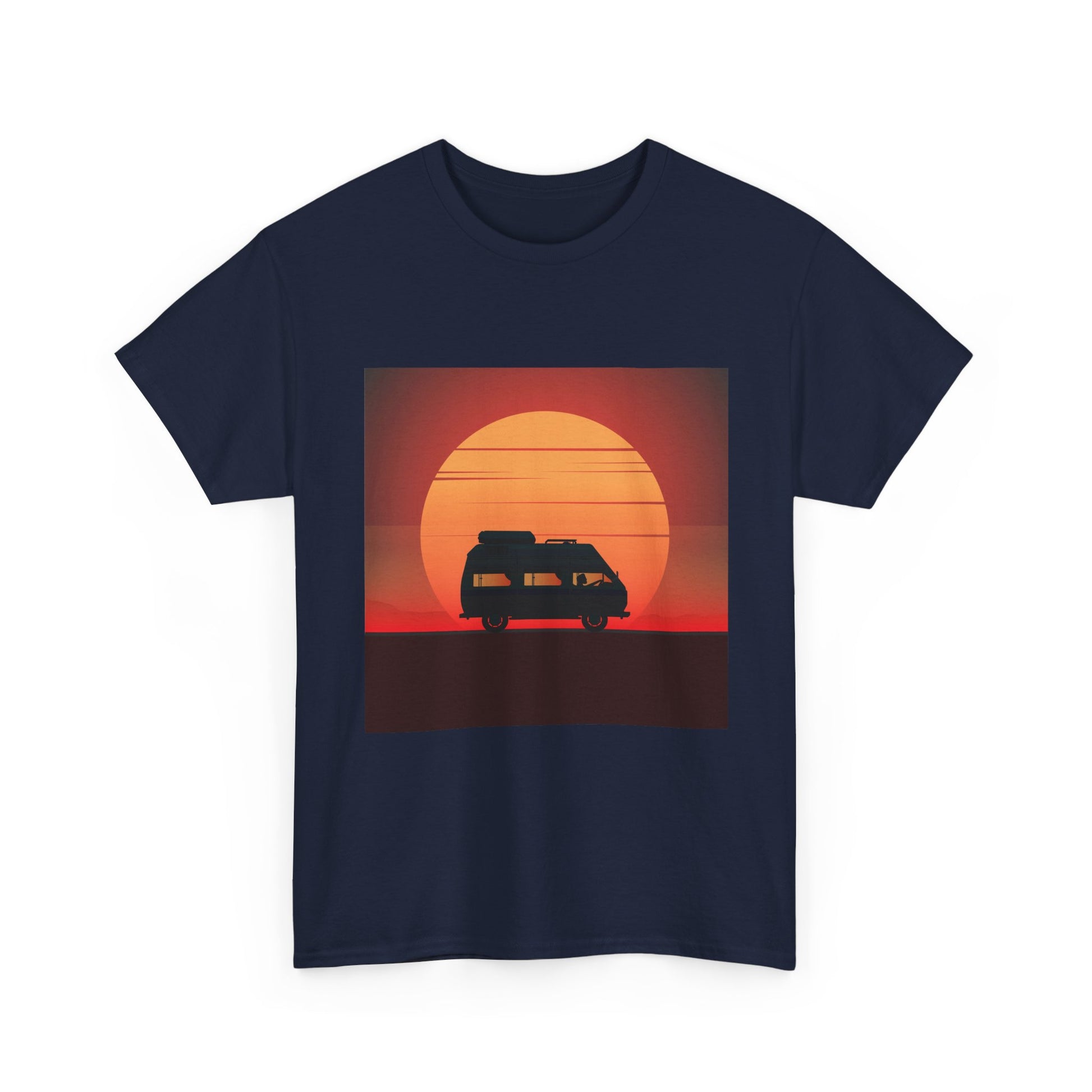 Retro Sunset Adventure Unisex Heavy Cotton Tee, Vintage Car T-Shirt, Sunset Vibe Shirt, Summer Casual Wear, Road Trip Gift, Outdoor [...] - MaisonThreadory