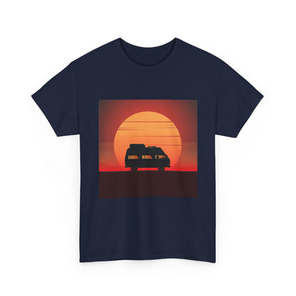 Retro Sunset Adventure Unisex Heavy Cotton Tee, Vintage Car T-Shirt, Sunset Vibe Shirt, Summer Casual Wear, Road Trip Gift, Outdoor [...] - MaisonThreadory