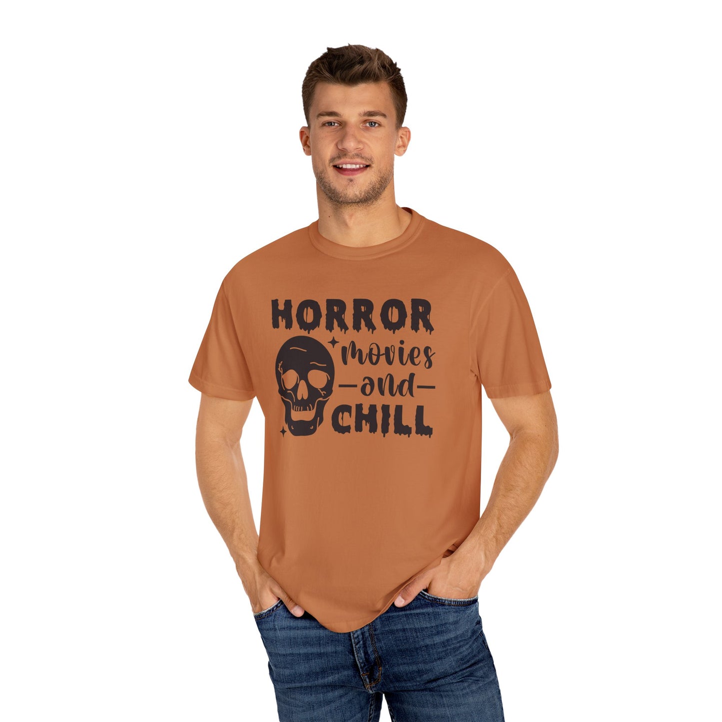 Horror Movies and Chill T-Shirt, Perfect for Halloween, Movie Nights, Gifts for Horror Fans, Unisex Graphic Tee, Soft Cotton Casual Wear