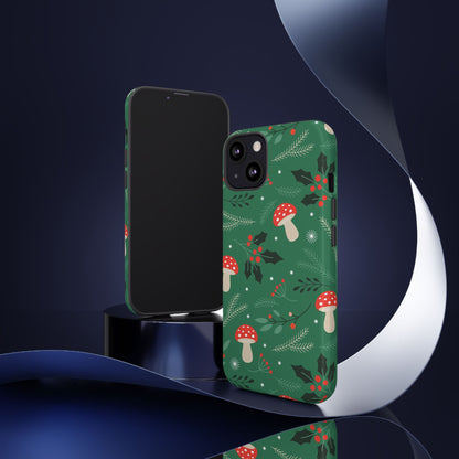 Festive Mushroom Phone Case, Colorful Holiday Case, Christmas Gift, Winter Vibes, Eco-Friendly Phone Cover