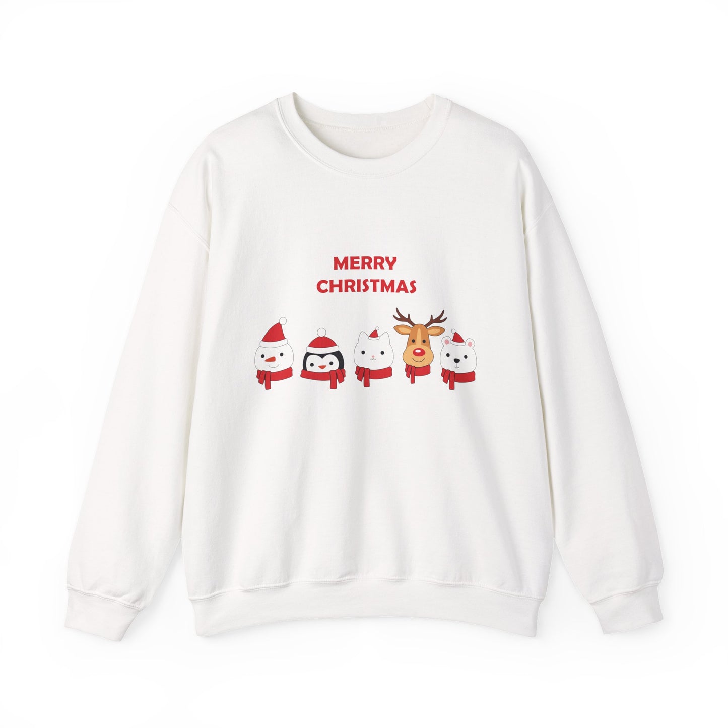 Christmas Crewneck Sweatshirt – Cute Santa, Penguin & Reindeer "Merry Christmas" Design