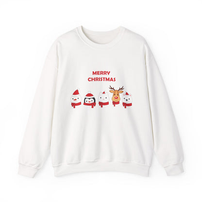 Christmas Crewneck Sweatshirt – Cute Santa, Penguin & Reindeer "Merry Christmas" Design