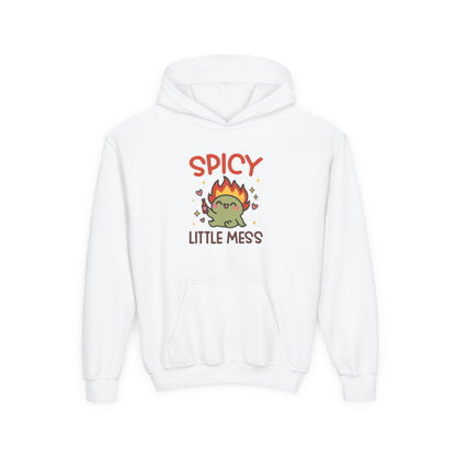 Spicy Little Mess Youth Hoodie | Fun Cartoon Design, Perfect Gift for Kids, Trendy Sweatshirt, Birthday Present, Cozy Fashion - MaisonThreadory