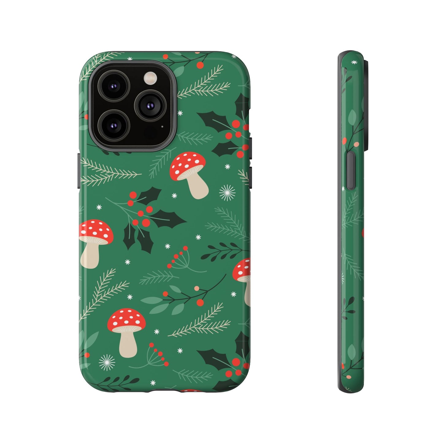 Festive Mushroom Phone Case, Colorful Holiday Case, Christmas Gift, Winter Vibes, Eco-Friendly Phone Cover