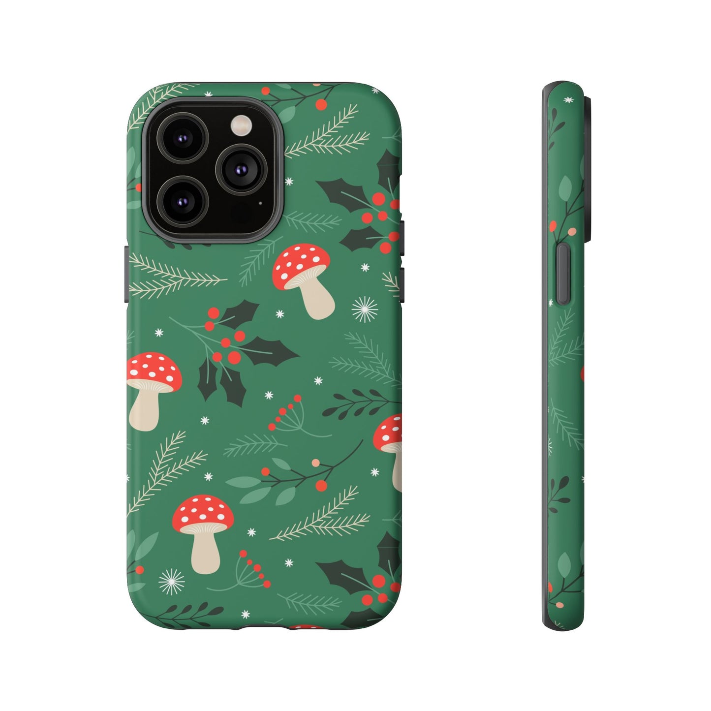 Festive Mushroom Phone Case, Colorful Holiday Case, Christmas Gift, Winter Vibes, Eco-Friendly Phone Cover
