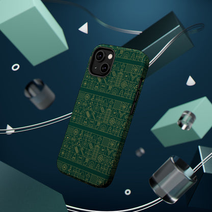 Magnetic Impact-Resistant Phone Case — Dark Green Geometric Pattern