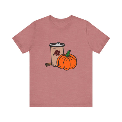 Fall Vibes Pumpkin Coffee Tee, Autumn Pumpkin Shirt, Cozy Casual Tee, Thanksgiving Gift, Unisex Fall Apparel - MaisonThreadory