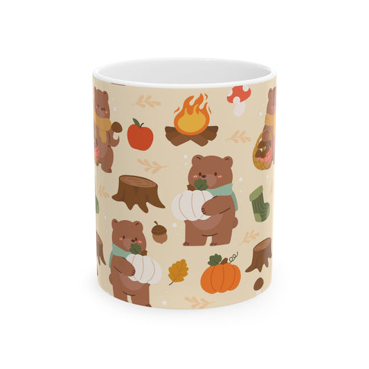 Cozy Bear Ceramic Mug - Perfect for Autumn Sips, Camping, Fall Gatherings, Gift for Bear Lovers, Cute Hot Beverage Cup - MaisonThreadory
