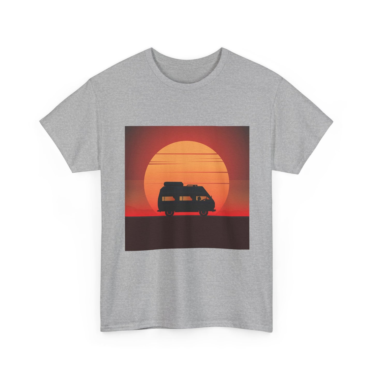 Retro Sunset Adventure Unisex Heavy Cotton Tee, Vintage Car T-Shirt, Sunset Vibe Shirt, Summer Casual Wear, Road Trip Gift, Outdoor [...] - MaisonThreadory