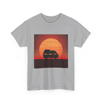 Retro Sunset Adventure Unisex Heavy Cotton Tee, Vintage Car T-Shirt, Sunset Vibe Shirt, Summer Casual Wear, Road Trip Gift, Outdoor [...] - MaisonThreadory
