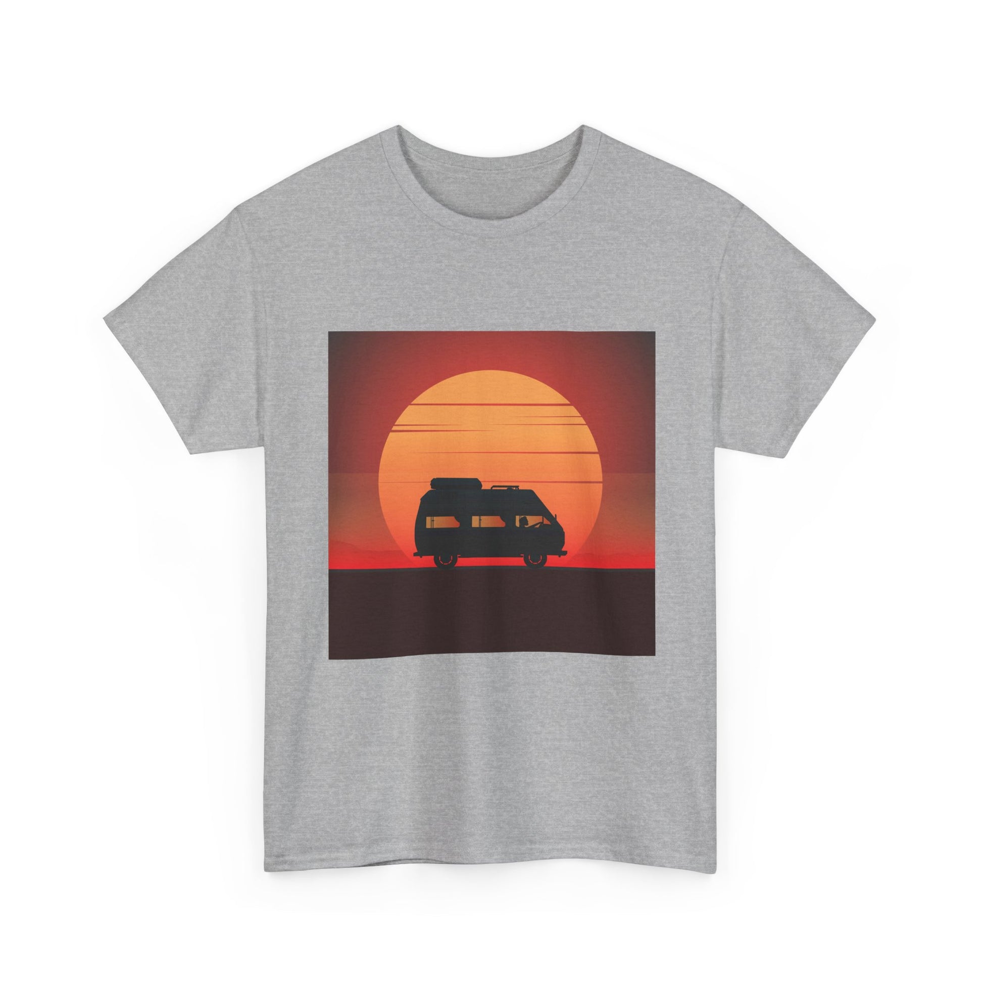 Retro Sunset Adventure Unisex Heavy Cotton Tee, Vintage Car T-Shirt, Sunset Vibe Shirt, Summer Casual Wear, Road Trip Gift, Outdoor [...] - MaisonThreadory