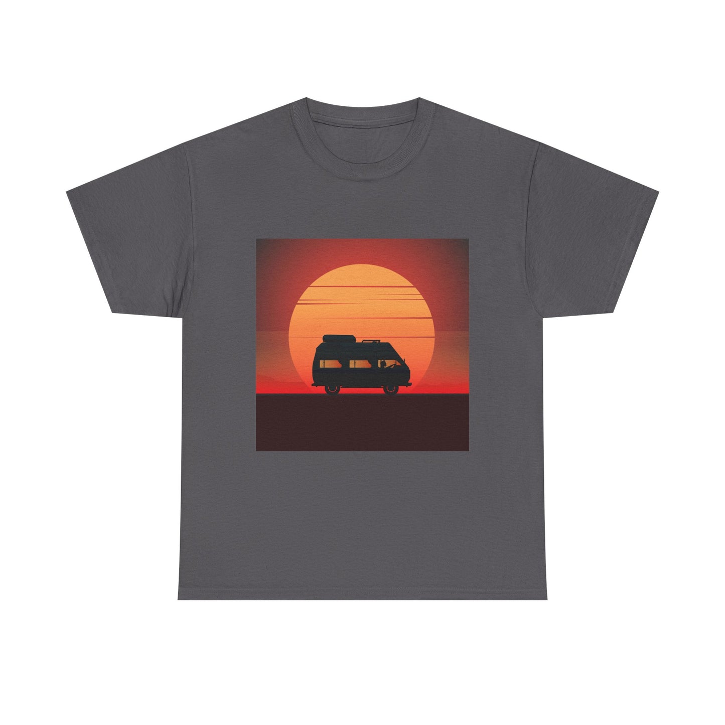 Retro Sunset Adventure Unisex Heavy Cotton Tee, Vintage Car T-Shirt, Sunset Vibe Shirt, Summer Casual Wear, Road Trip Gift, Outdoor [...] - MaisonThreadory