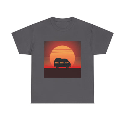Retro Sunset Adventure Unisex Heavy Cotton Tee, Vintage Car T-Shirt, Sunset Vibe Shirt, Summer Casual Wear, Road Trip Gift, Outdoor [...] - MaisonThreadory