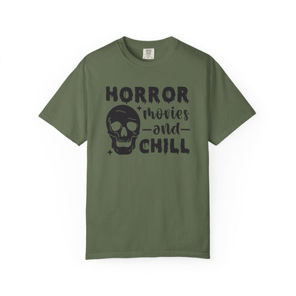 Horror Movies and Chill T-Shirt, Perfect for Halloween, Movie Nights, Gifts for Horror Fans, Unisex Graphic Tee, Soft Cotton Casual Wear