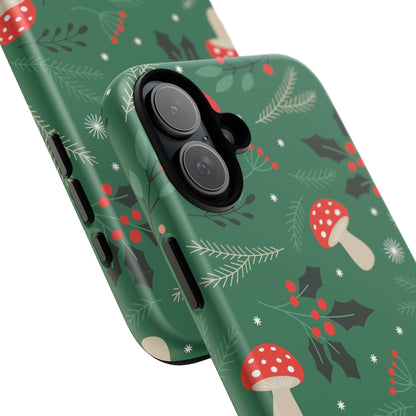 Festive Mushroom Phone Case, Colorful Holiday Case, Christmas Gift, Winter Vibes, Eco-Friendly Phone Cover