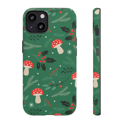Festive Mushroom Phone Case, Colorful Holiday Case, Christmas Gift, Winter Vibes, Eco-Friendly Phone Cover