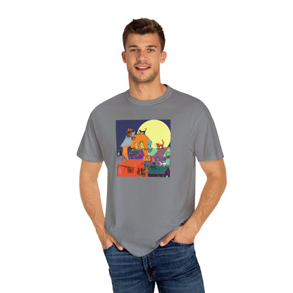 Moonlit Canine Adventure T-Shirt, Unisex Dog Lover Tee, Garment-Dyed Graphic Top, Pet-Themed Gift, Casual Wear