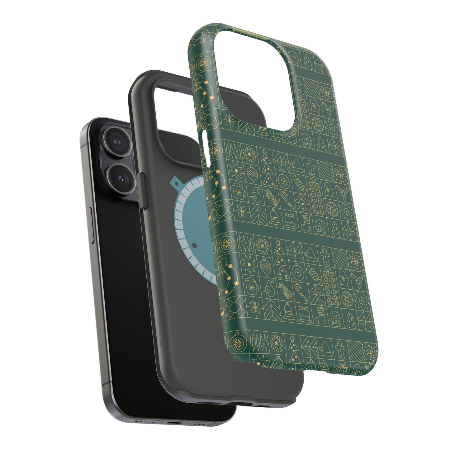 Magnetic Impact-Resistant Phone Case — Dark Green Geometric Pattern