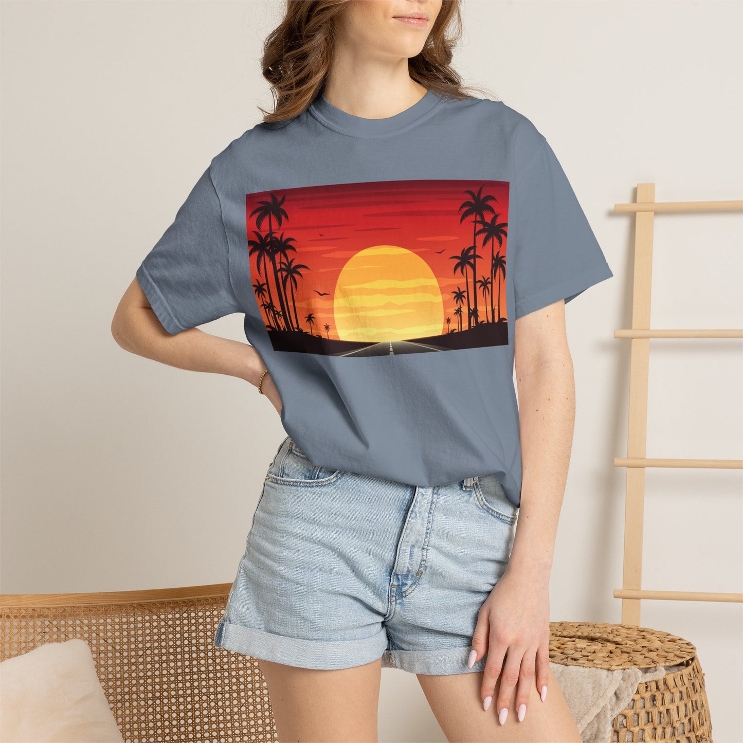 Sunset Palm Beach T-Shirt — Retro Tropical Sunset Graphic