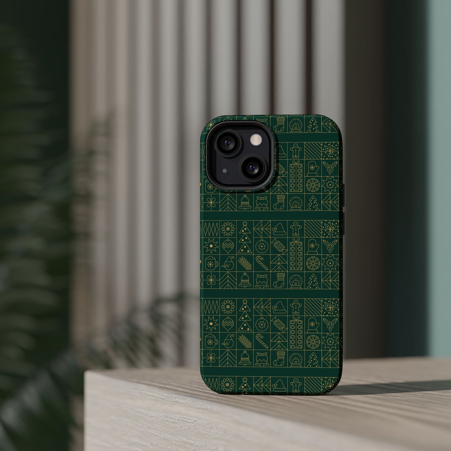 Magnetic Impact-Resistant Phone Case — Dark Green Geometric Pattern