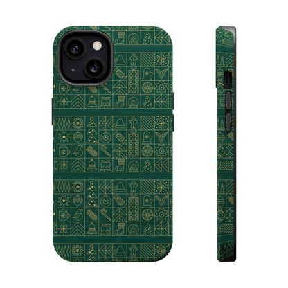 Magnetic Impact-Resistant Phone Case — Dark Green Geometric Pattern