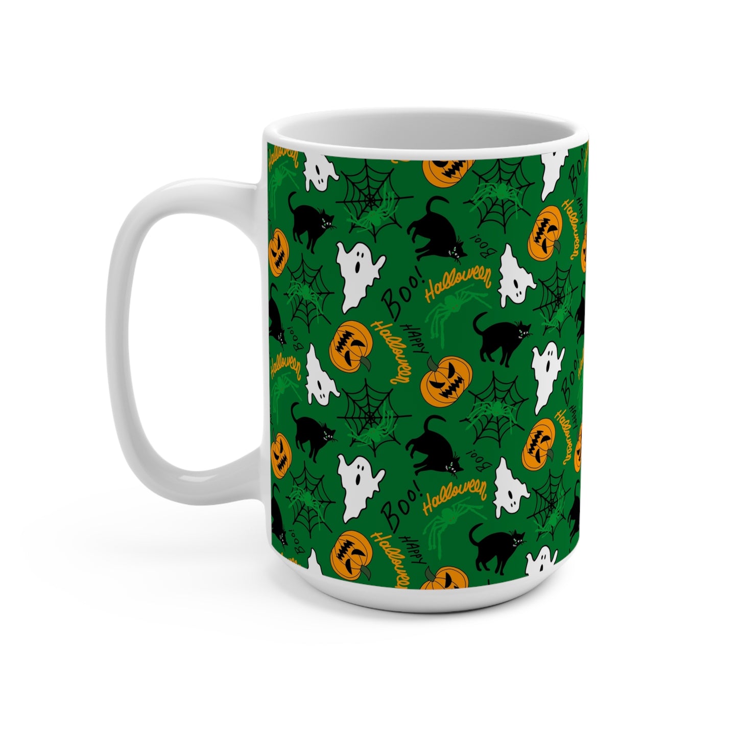 Halloween-Themed Mug, Cozy Coffee Cup, Spooky Drinkware, Pumpkin and Ghosts Mug, Perfect for Fall Celebrations - MaisonThreadory