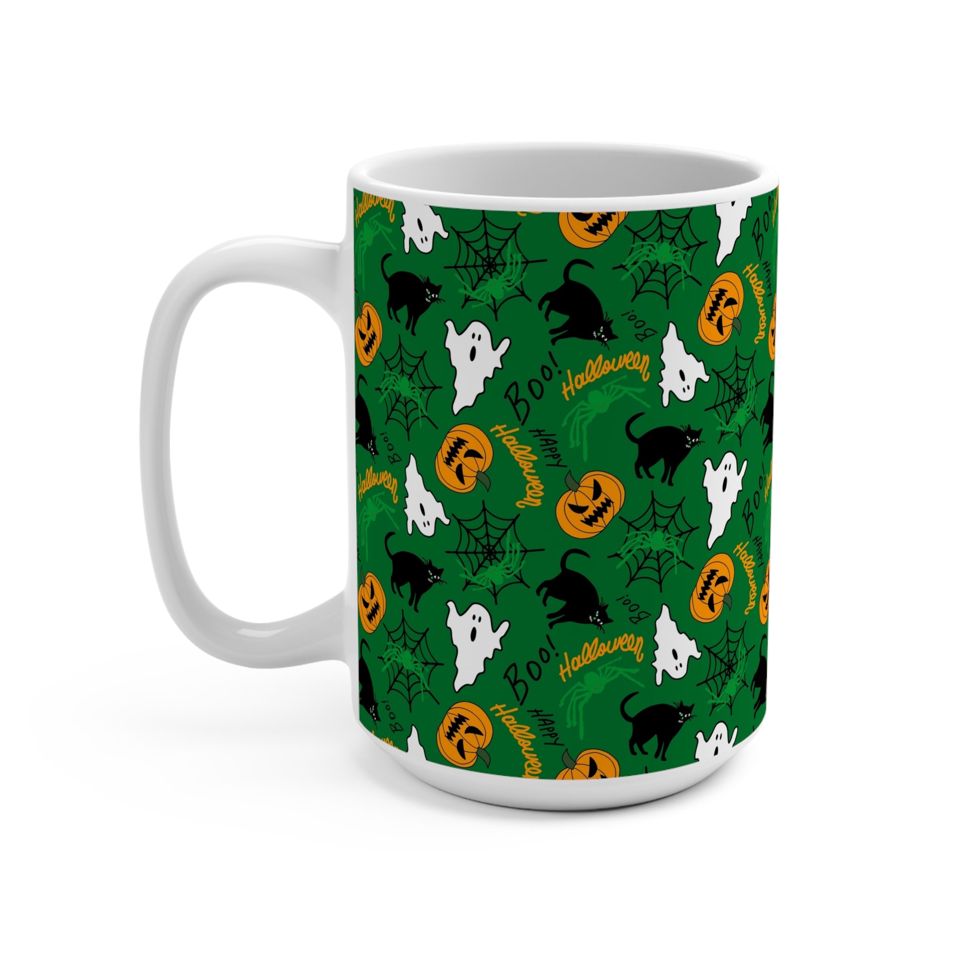 Halloween-Themed Mug, Cozy Coffee Cup, Spooky Drinkware, Pumpkin and Ghosts Mug, Perfect for Fall Celebrations - MaisonThreadory
